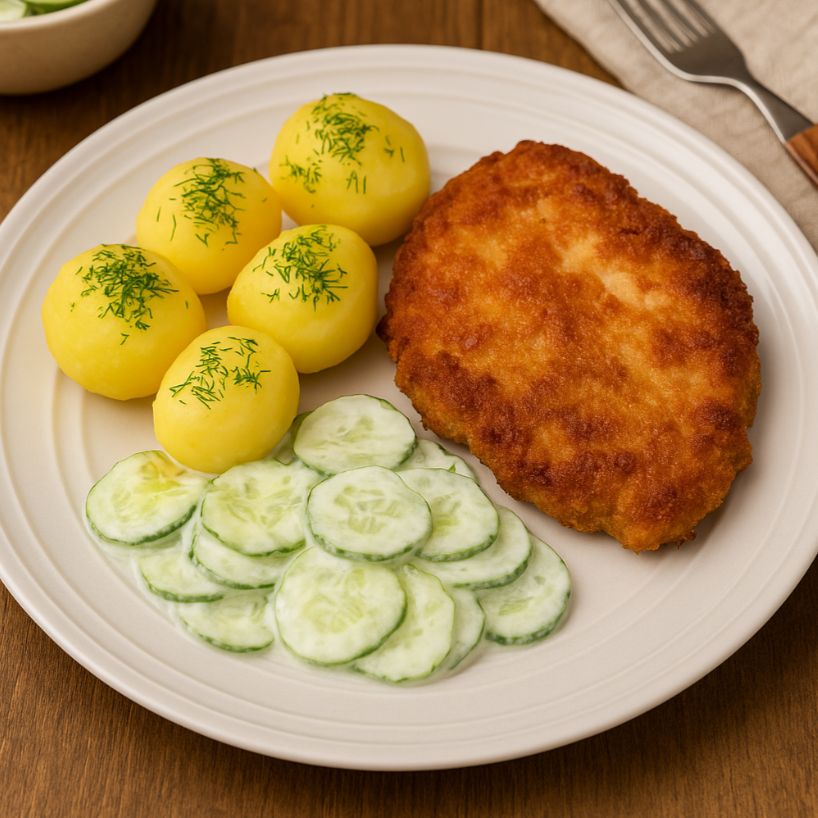 Schabowy z ziemniakami i mizerią